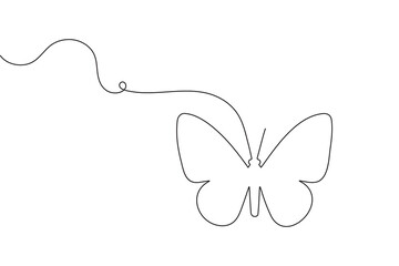 Continuous line butterfly outline in minimalist single line drawing style