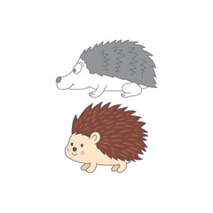 Cute Cartoon Vector of Hedgehog – Animal Character Illustration with Spikes for Kids Design, Mascot, Educational or Decorative Use