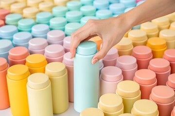 Hand Selecting Pastel Colored Bottle from Array