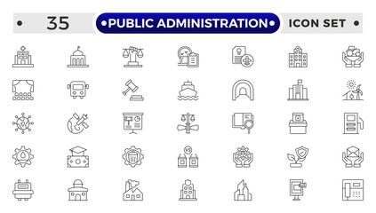 Public Administration outline icons. Minimalist thin linear web icon set. Line icons related to public utilities. Gas, electricity, water, heating.