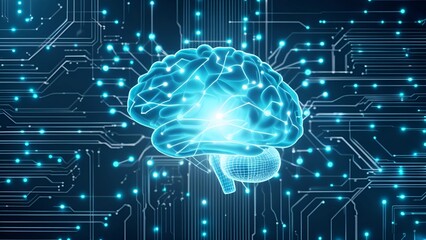 Artificial Intelligence Human Brain and Circuit Board Fusion