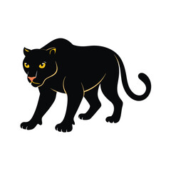 Obraz premium Vector illustration of a black panther with gold outlines and alert expression in stance
