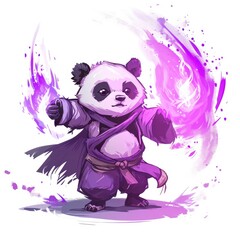 A cute panda warrior character wielding magical purple flames in a stylized illustration