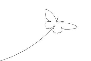 Continuous line butterfly outline in minimalist single line drawing style