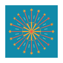 Colorful vector illustration of a festive firework burst against a vibrant teal backdrop