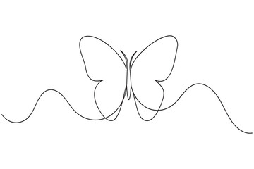 Continuous line butterfly outline in minimalist single line drawing style