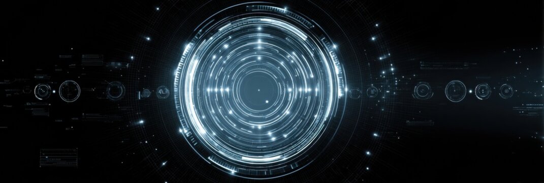 Retina Scan Visualization With Futuristic HUD Elements Featuring Clear Space for Text Display and Intricate Digital Design Elements