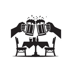 two hands holding beer mugs and clinking