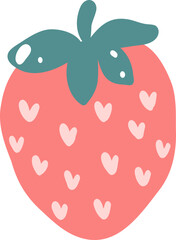 Bright red strawberry illustration in cute kawaii style