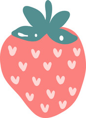 Bright red strawberry illustration in cute kawaii style