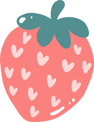 Bright red strawberry illustration in cute kawaii style