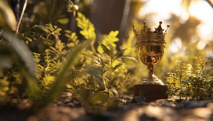 Golden trophy in lush foliage