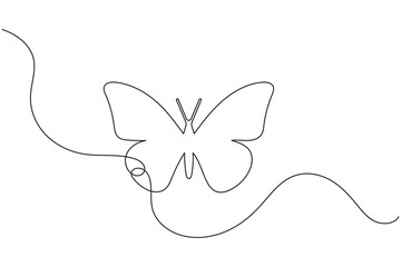 Continuous line butterfly outline in minimalist single line drawing style