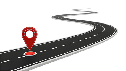 3d road with pinpoint marker on white background
