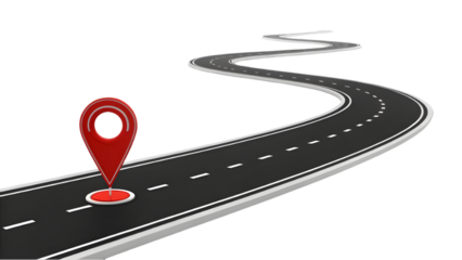 3d road with pinpoint marker on white background