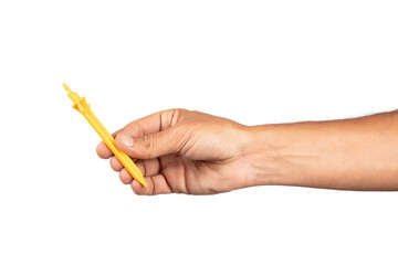 Male hand holding an irrigation dripper isolated no background cutout