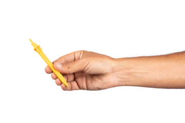 Male hand holding an irrigation dripper isolated no background cutout