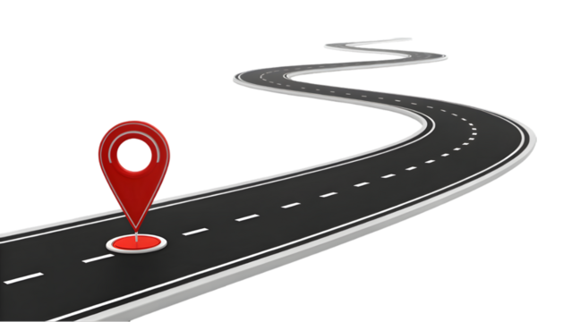 3d road with pinpoint marker on white background