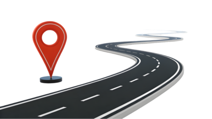 3d road with GPS pin isolated on white background