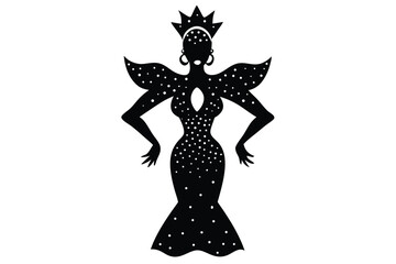 Hand drawn drag queen illustration with glitter shirt and crown