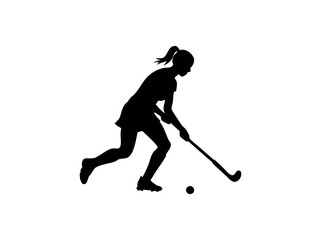 Fototapeta premium Female field hockey player in action, silhouette, silhouette of a female field hockey player in action, striking a powerful pose while in mid-movement with the hockey stick and ball, female athlete, f