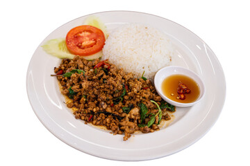 Minced pork with holy basil, Thai food style