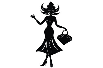 Hand drawn drag queen silhouette with handbag