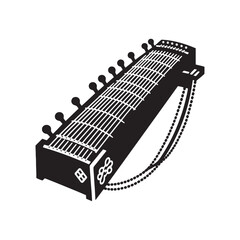Bold Koto Silhouette - Koto Art File - Monochrome Japanese Instrument Illustration.