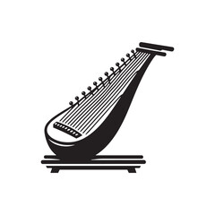 Detailed Koto Silhouette - Koto Vector Icon - Ethnic String Instrument Outline.