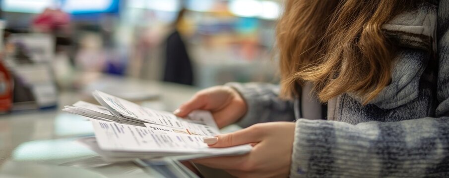 Inflation impact: Woman reviewing shopping bills and noticing rising prices on products., Generative AI