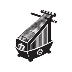 Vintage Koto Silhouette - Flat Vector Koto - Traditional Music Instrument Design.
