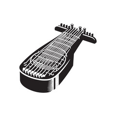 Solid Black Koto Silhouette - Koto Vector Image - Musical Instrument Icon.