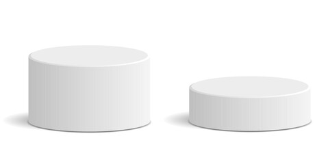 Cylinder white podium stage pedestal and platform vector for product display, spotlight presentations, or award ceremonies. It's ideal for minimalist exhibitions, virtual events, and elegant showcases