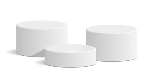 Cylinder white podium stage pedestal and platform vector for product display, spotlight presentations, or award ceremonies. It's ideal for minimalist exhibitions, virtual events, and elegant showcases