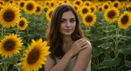 Woman in a sunflower field