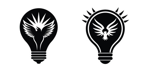 Light Bulb With Rising Phoenix Inside Symbolizing Rebirth Isolated on White Background