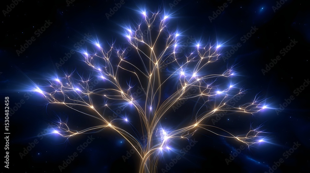 Poster an abstract and ethereal depiction of a cosmic tree of life, with glowing energy and light formation