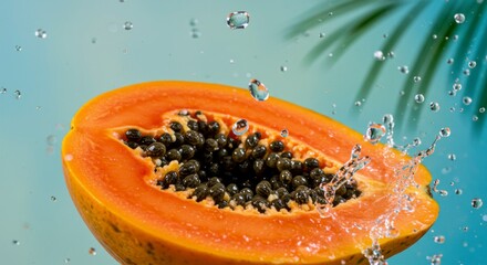 Fresh papaya slice with water splashes