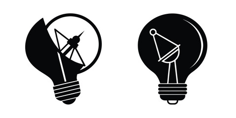 Light Bulb With Satellite Dish Symbolizing Broadcast Ideas Isolated on White Background