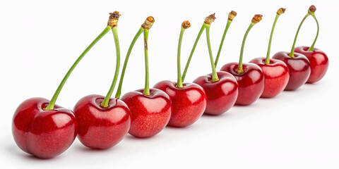 PNG Fresh ripe cherries in line, element set on transparent background