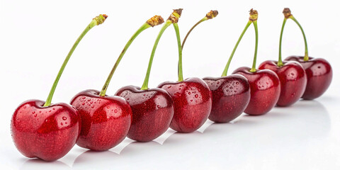 PNG Fresh ripe cherries in line, element set on transparent background