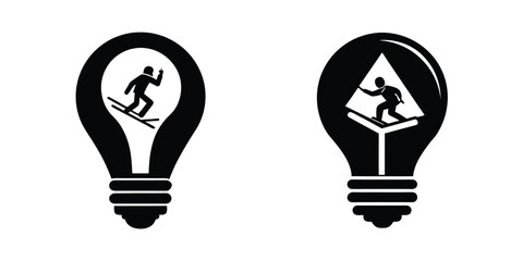 Light Bulb With Snowboarder Inside Symbolizing Adventure Isolated on White Background