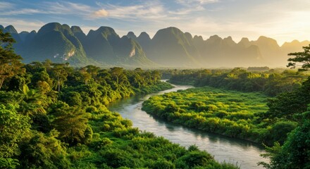 Lush valley with winding river