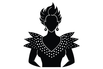 Hand drawn drag queen illustration with stone studded shoulder