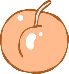 Cute peach fruit illustration with soft orange color and green leaves in kawaii hand-drawn style