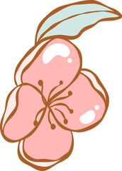 Delicate sakura flower illustration with soft pink petals in kawaii hand-drawn style