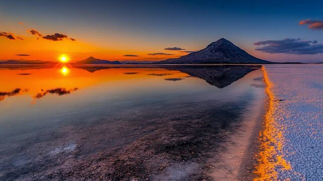 Sunset Reflection on Calm Lake with Mountain Peak
