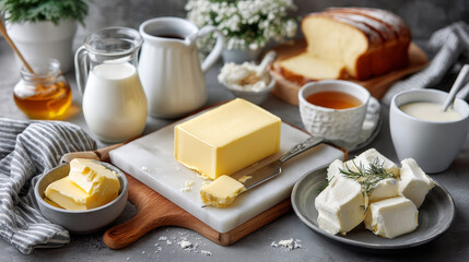 Butter. Calorie product margarine or milk butter blocks dairy breakfast food vector pictures. Illustration of natural margarine or butter product, ingredient of food milk