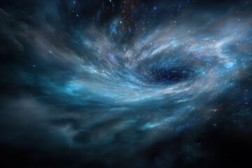 Fototapeta premium Blue cosmic nebula with swirling gas clouds and stellar formations - dark matter and energy concept
