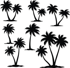 coastal palm tree bundle silhouettes with windblown fronds design